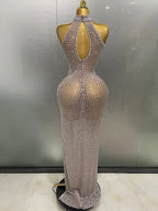 Full Rhinestone Column Maxi Gown | Nude | Luxury Pageant