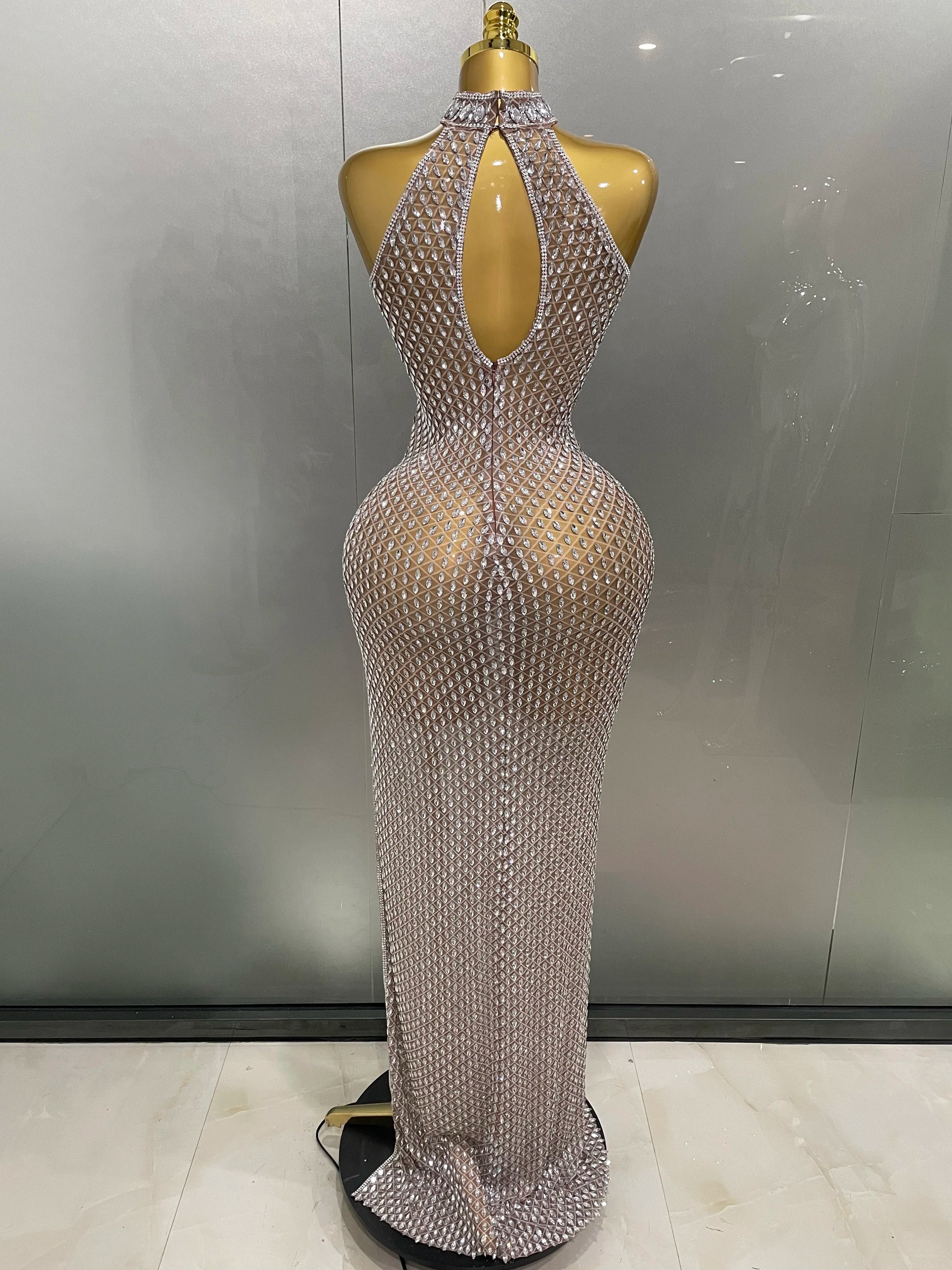 Full Rhinestone Column Maxi Gown | Nude | Luxury Pageant
