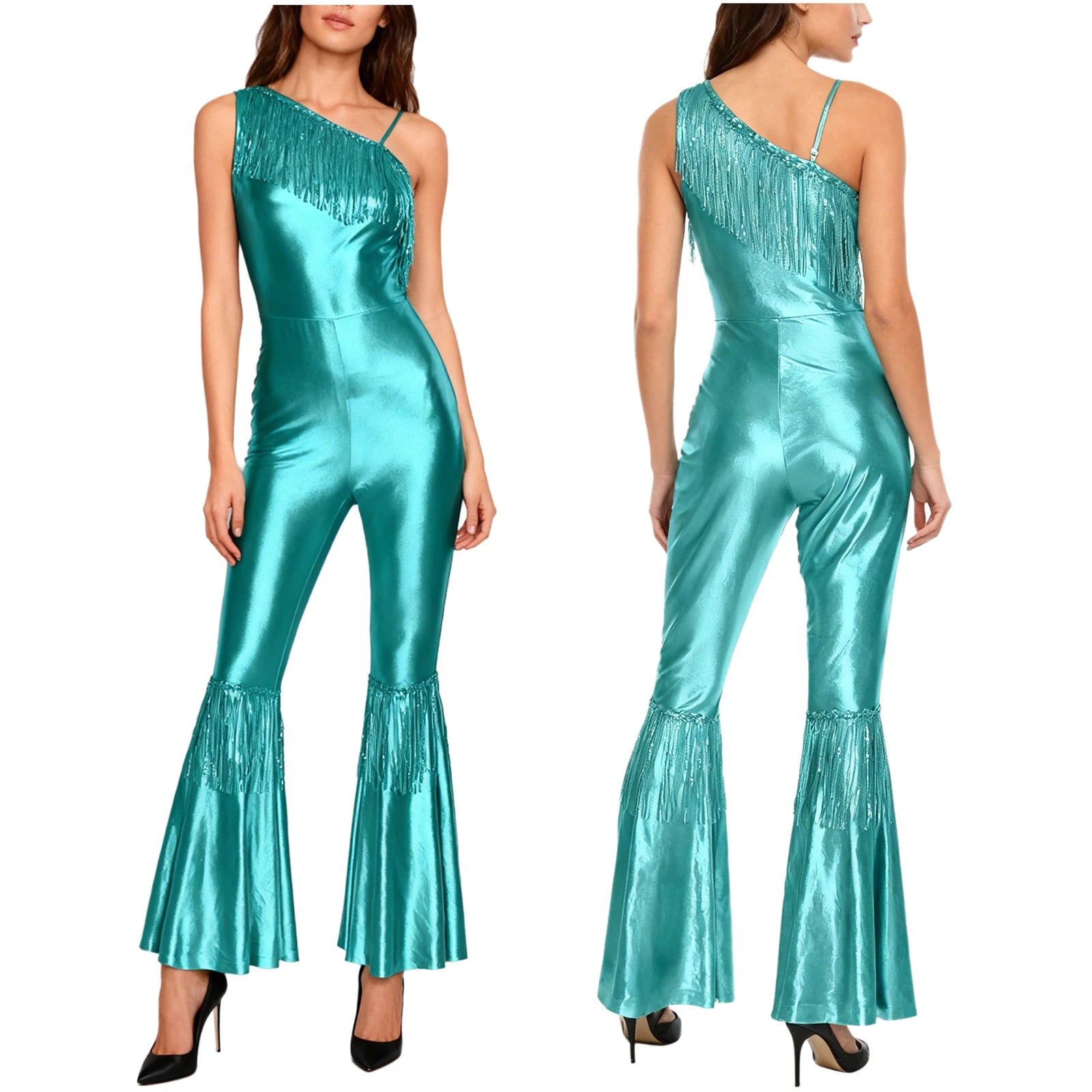 Women's Metallic Disco Jumpsuit | One Shoulder | Bell Bottom