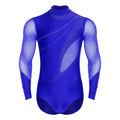 Men's Rhinestone Mesh Leotard | Mock Neck & Long Sleeve | Snap Crotch