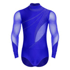Men's Rhinestone Mesh Leotard | Mock Neck & Long Sleeve | Snap Crotch