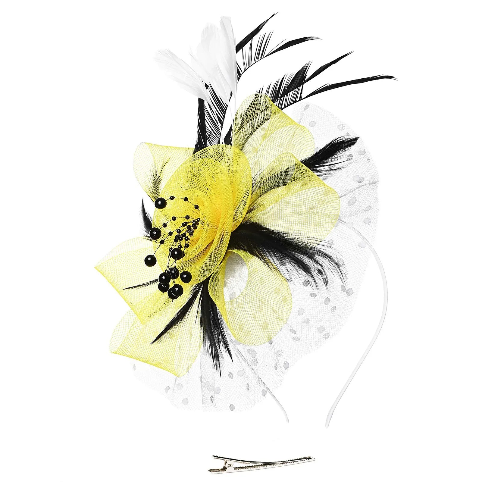 Feather Flower Fascinator Hat | Floral Mesh Headband | 36 Colors