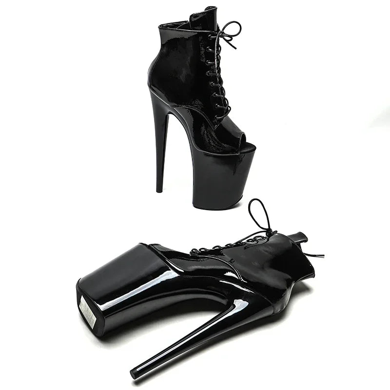 9-Inch Patent Open-Toe Platform Boots | Lace-Up