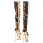 23cm Platform Thigh-High Boots - Shiny Fashion Dance Boots