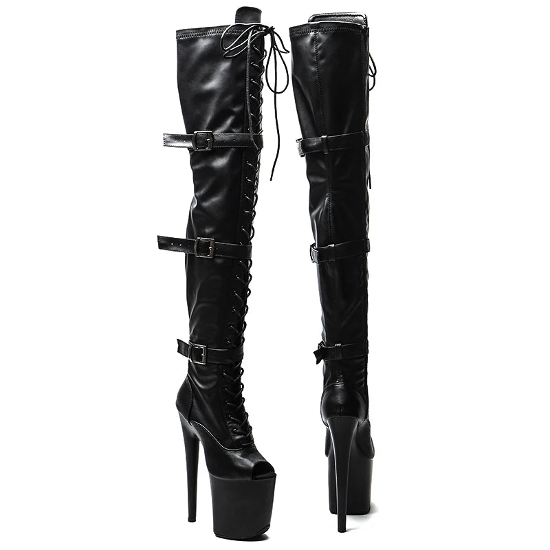 8-Inch Matte Thigh-High Boots - Lace-Up Dance Boots