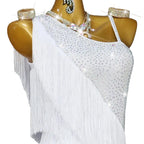 Rhinestone Tassel Latin Dance Dress with Accessories Set — White