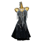 Rhinestone Tassel Latin Dance Dress – Short Performance Skirt