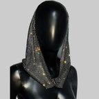 Rhinestone Mesh Hood - Sheer Fishnet Performance Headpiece