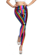 Rainbow Stripe Leggings | Faux Leather High Waist