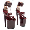 Patent Open-Toe Platform Sandals – 8-Inch Pole Dance Heels, Wine Red
