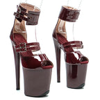 Patent Open-Toe Platform Sandals – 8-Inch Pole Dance Heels, Wine Red