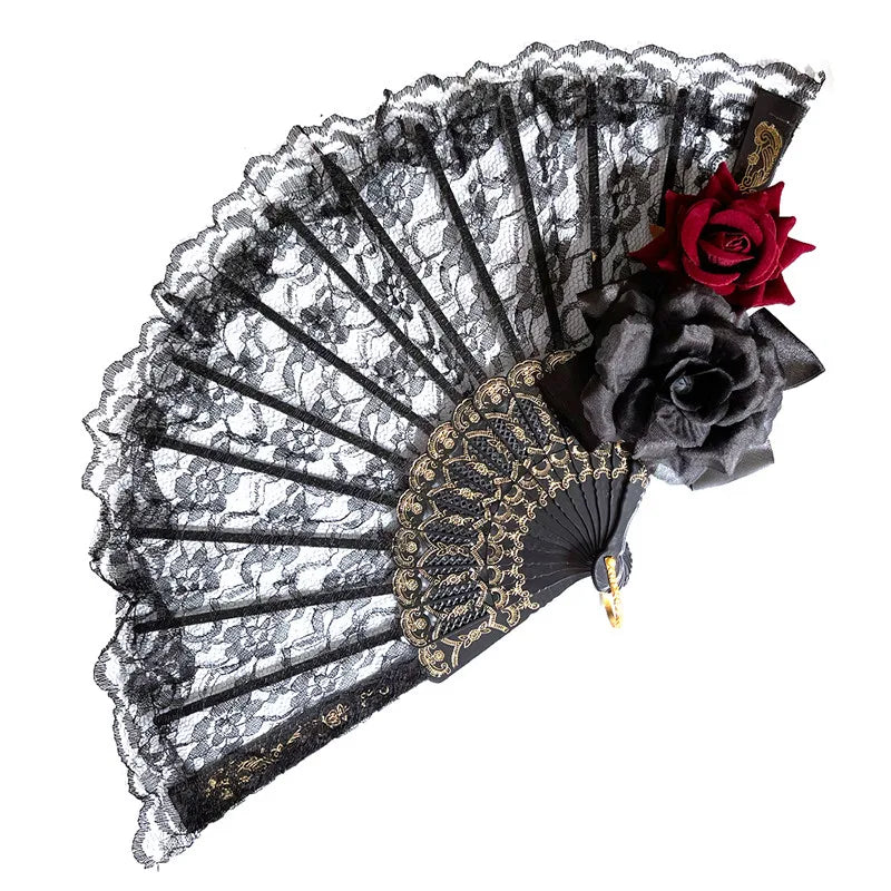 Gothic Lace Hand Fan | Bamboo & Silk | Victorian
