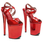 20cm Platform Sandals - Open Toe Metallic Dance Heels