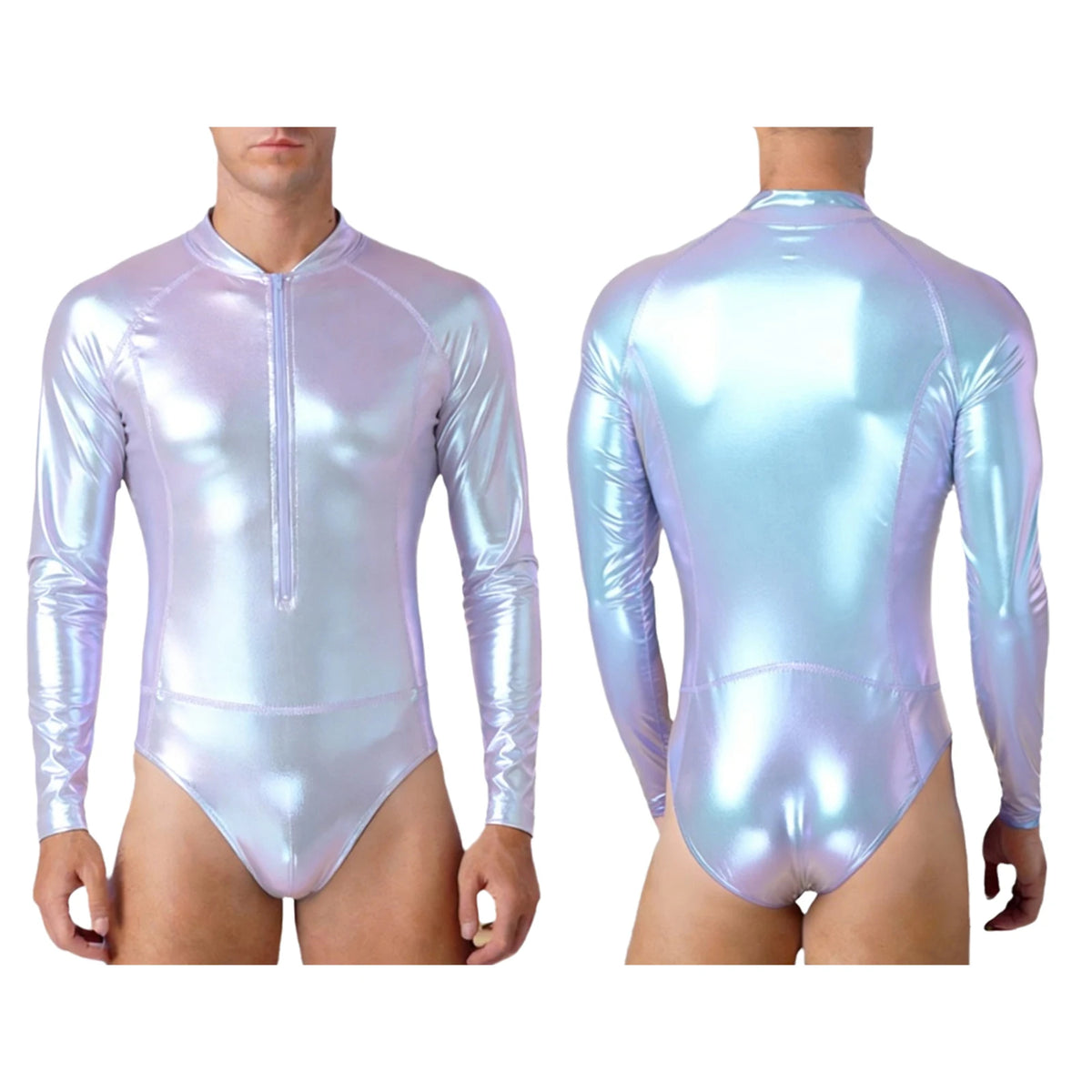 Men's Metallic Bodysuit | Zip Front