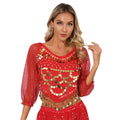 Sequined Belly Dance Crop Top | Coin & Bell Trim | Lace-Up Back