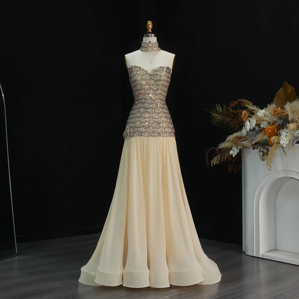Beaded Sequin Bow Gown | Sweetheart A-Line | Floor-Length