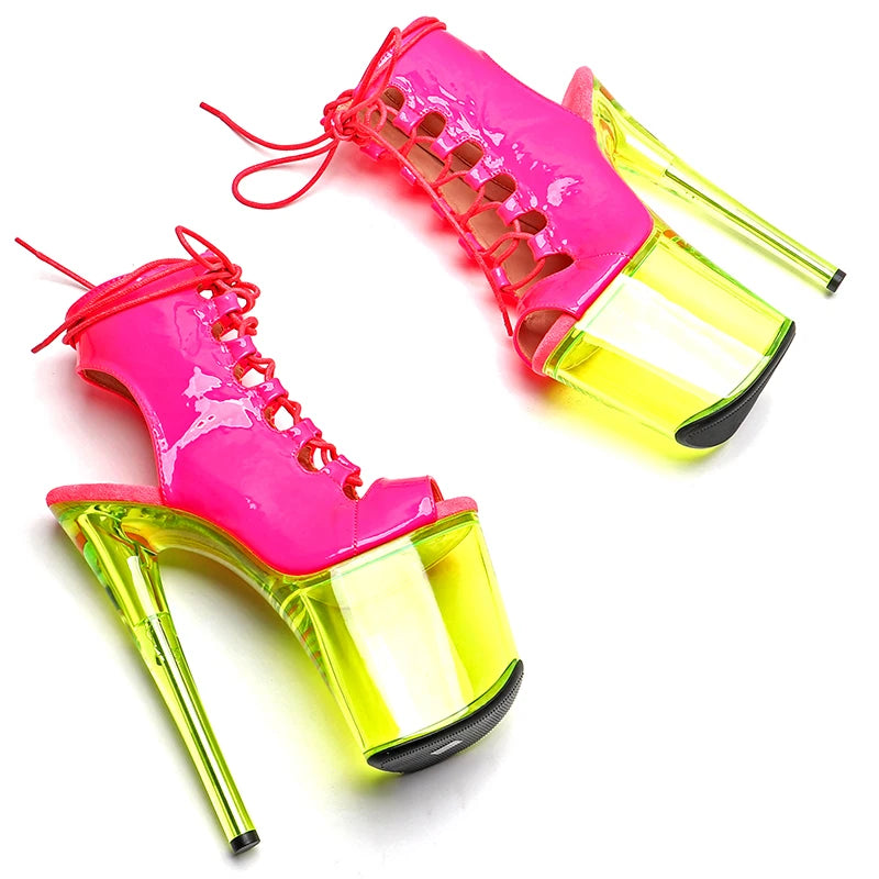 8-Inch Clear Platform Ankle Boots - Patent Exotic Dance Boots
