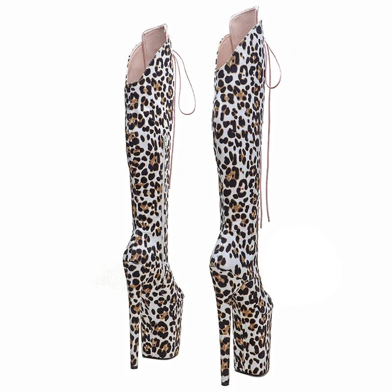 Leopard Print Thigh-High Boots - 23cm Pole Dance Heels