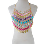 Crystal Halter Crop Top - Gem Embellished Festival Tank Top