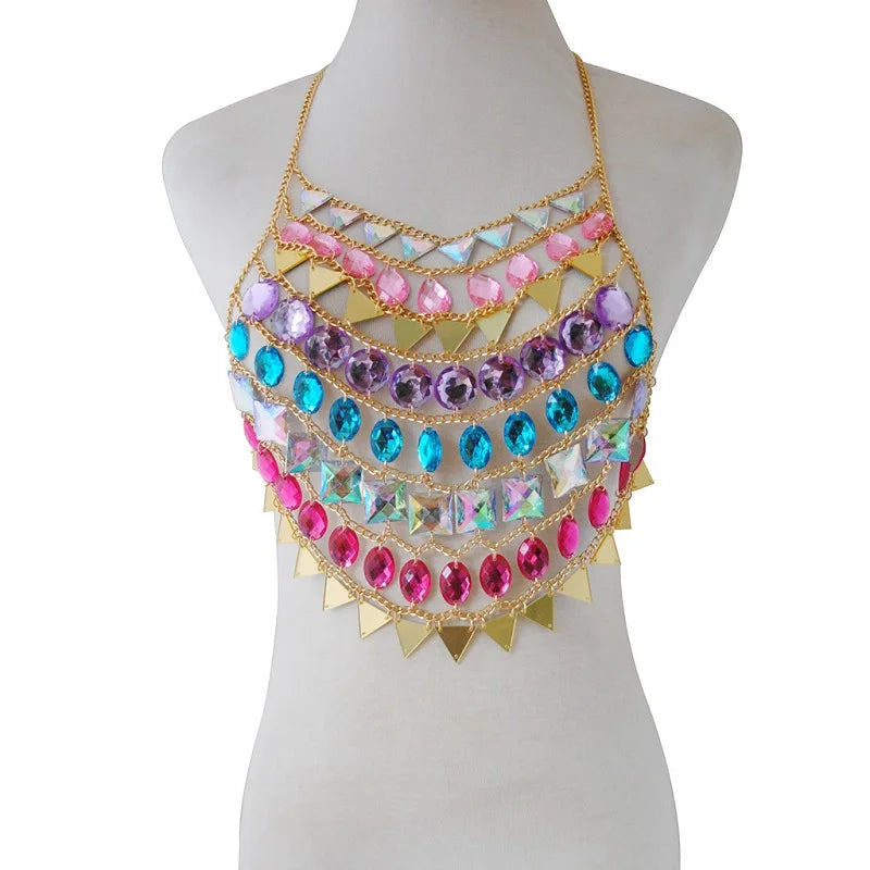Crystal Halter Crop Top - Gem Embellished Festival Tank Top