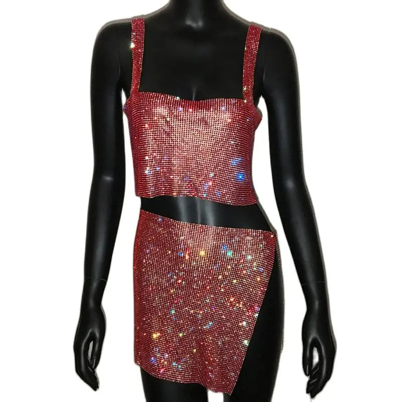 Rhinestone Crystal Two-Piece Set with Waist Chain
