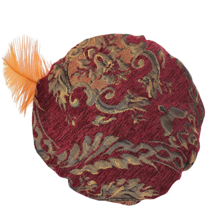 Medieval Feathered Beret Hat | Jacquard Court Cap | Cosplay