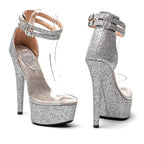 6-Inch Glitter Platform Sandals - Clear Exotic Dance Heels