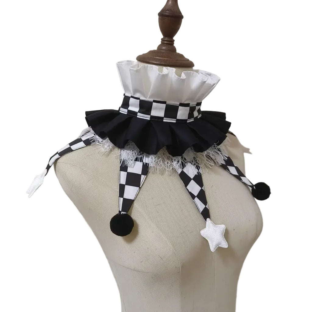 Jester Clown Ruff Collar | Pom-Pom & Star Tips | 12 Colors