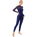 Women's Rhinestone Sheer Mesh Dance Jumpsuit | Mock Neck & Keyhole Back | Figure Skating & Performance