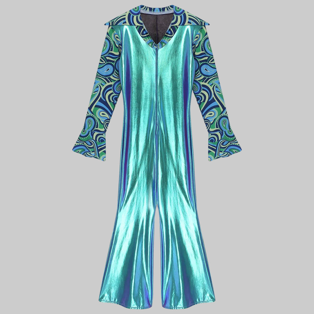 Men's 80s Disco Metallic Jumpsuit - Bell Bottom Performance Romper