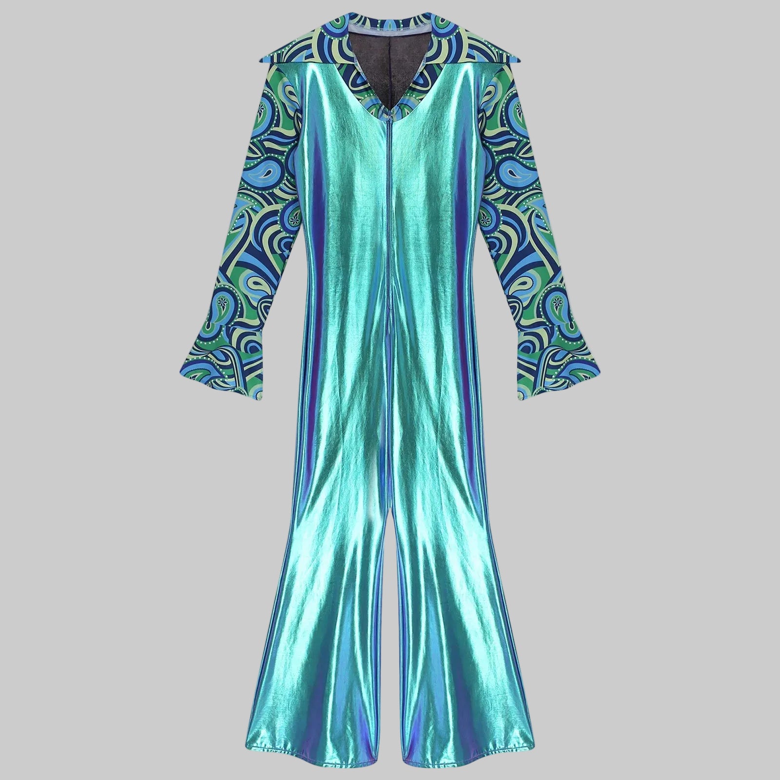 Men's 80s Disco Metallic Jumpsuit - Bell Bottom Performance Romper
