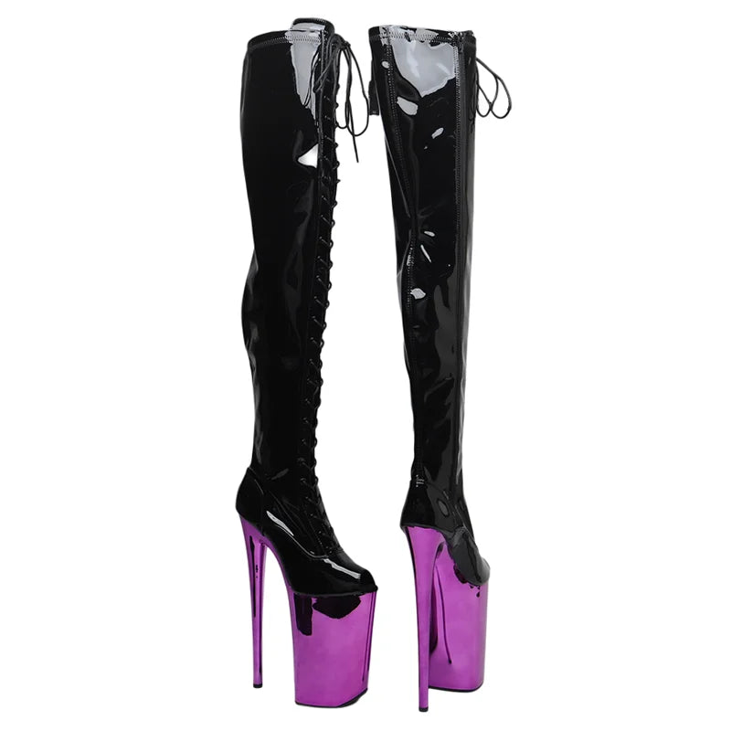 26cm Platform Thigh-High Boots - Patent Electroplate Dance Boots