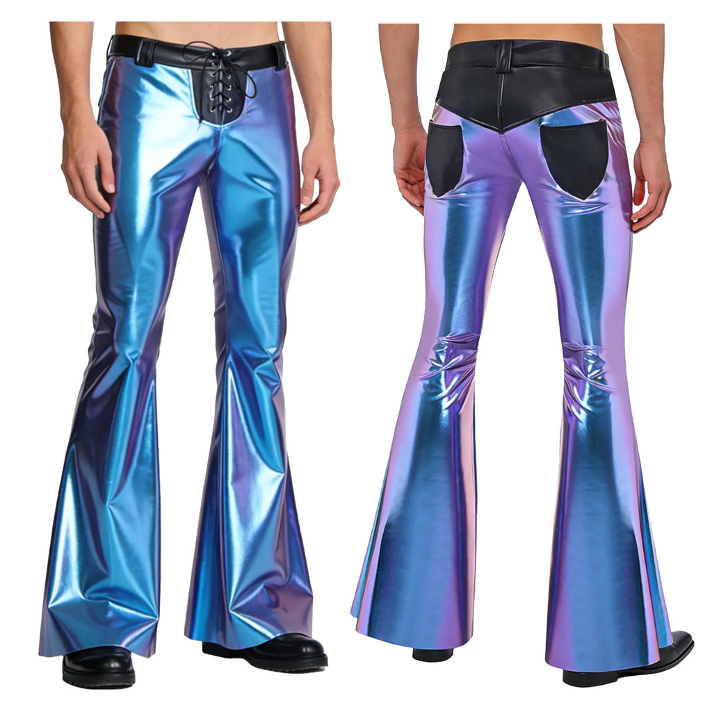 Men’s Metallic Flared Pants | Lace-Up Waist
