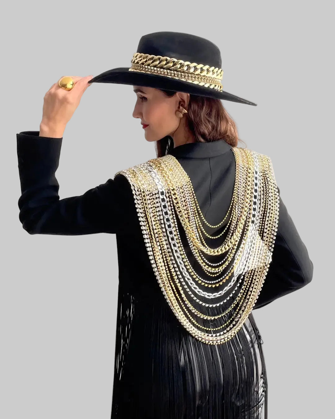 Rhinestone Metal Tassel Chain Crop Top