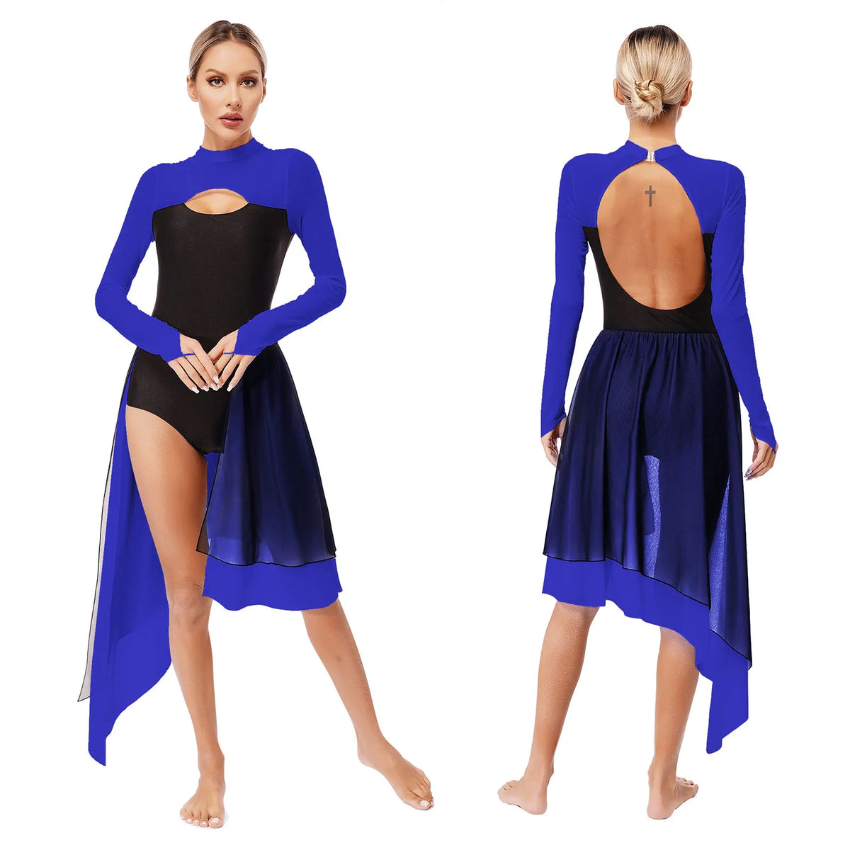 Lyrical Dance Dress | Cutout Back & Mesh Sleeves | Irregular Hem