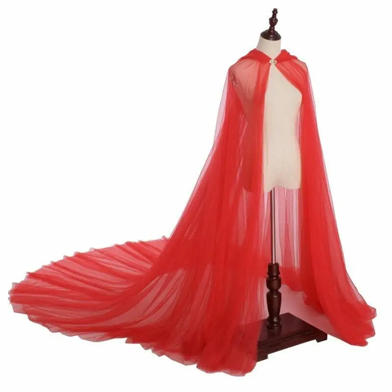 Hooded Tulle Cape | Floor Length | Black, White & Red