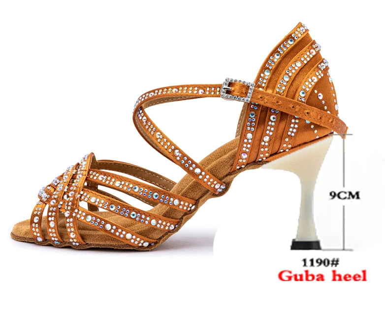 Rhinestone Latin Dance Heels | Satin Ballroom Sandals