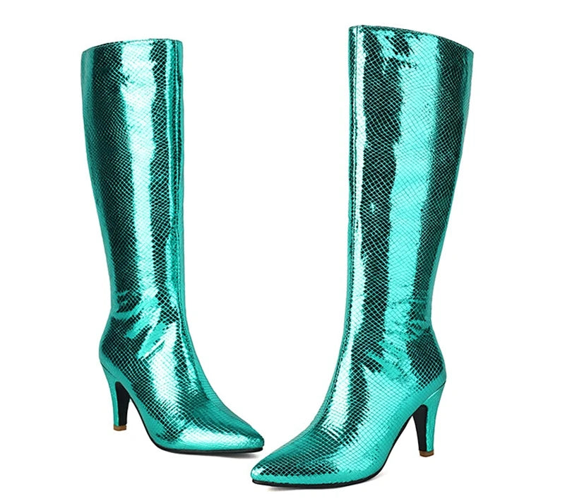 Metallic Knee-High Boot | Pointed Toe Stiletto | 8.5cm Heel