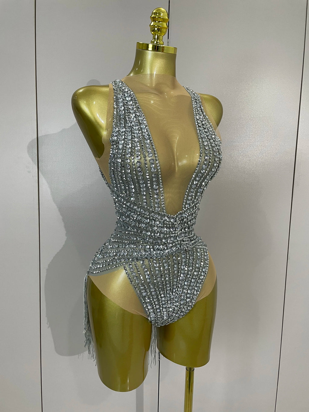 Silver Diamond Tassel Bodysuit | Stage & Club