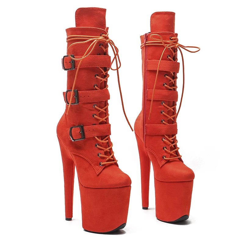 Suede Belt-Strap Platform Boot – 8 Inch Stage & Pole Dance