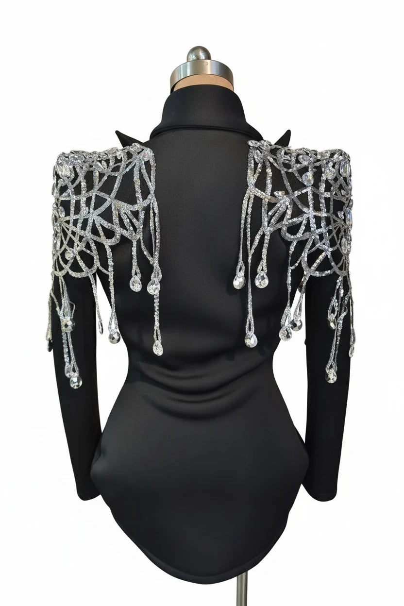 Rhinestone Fringe Blazer Mini Dress | Crystal Tassel | Showgirl | Stage Performance