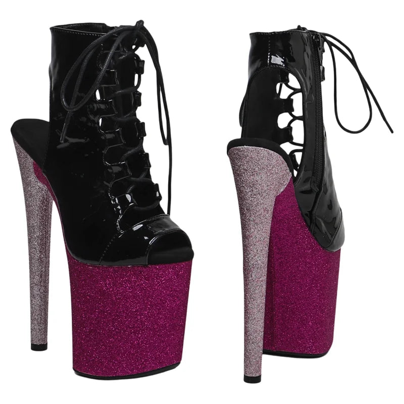 8-Inch Glitter Ankle Boots - Lace-Up Dance Boots