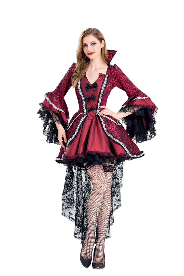 Vampire Queen Stage Costume | Lace Bell Sleeve High-Low Dress