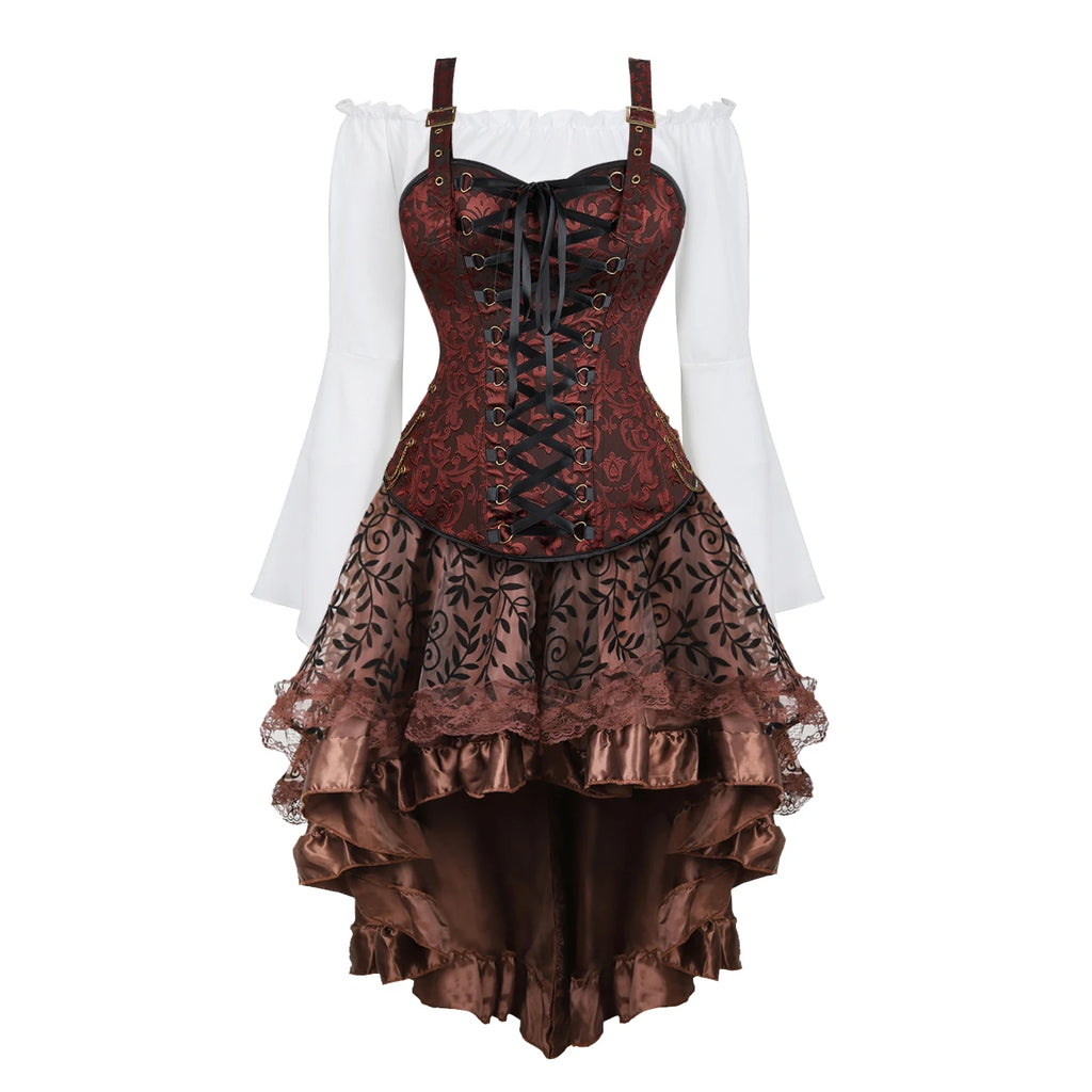 Steampunk Corset Dress | 3-Piece Set | 9 Colors | S-XXXL
