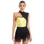 Sequin Tassel Latin Dance Dress | One-Shoulder | Fringe Skirt