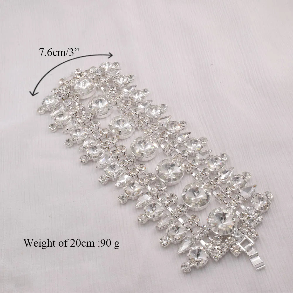 Rhinestone Bangle Bracelet | Crystal Wide Cuff | 3"