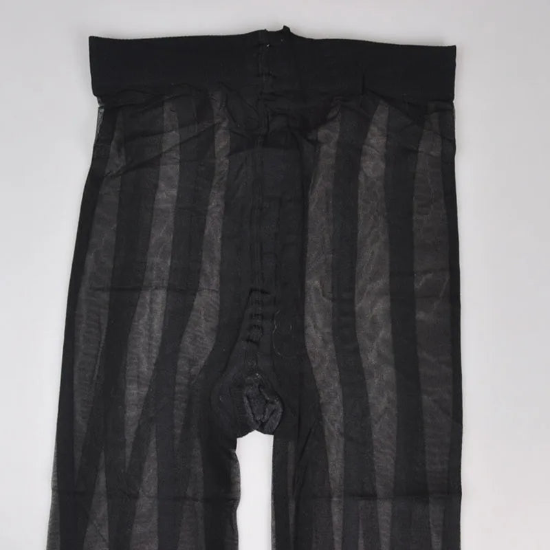 Bicolor Vertical Stripe Pantyhose | Sheer Mesh Tights | Black