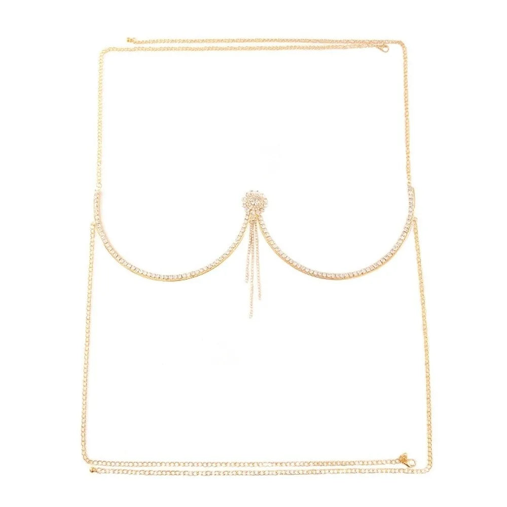Rhinestone Body Chain | Heart & Flower | Gold & Silver