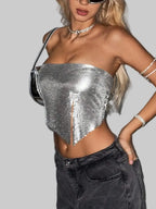 Metal Sequin Bandage Tube Top Off-Shoulder