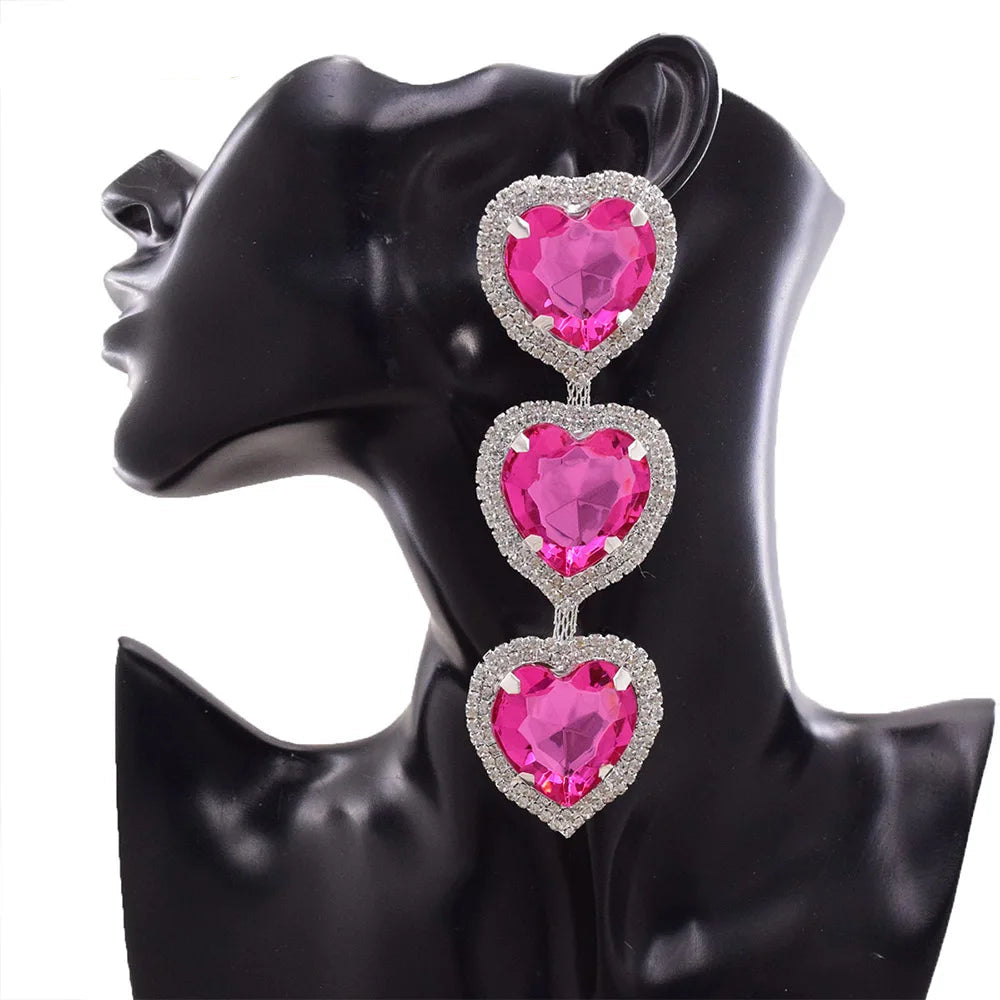 Heart Drop Earrings | Rhinestone Statement